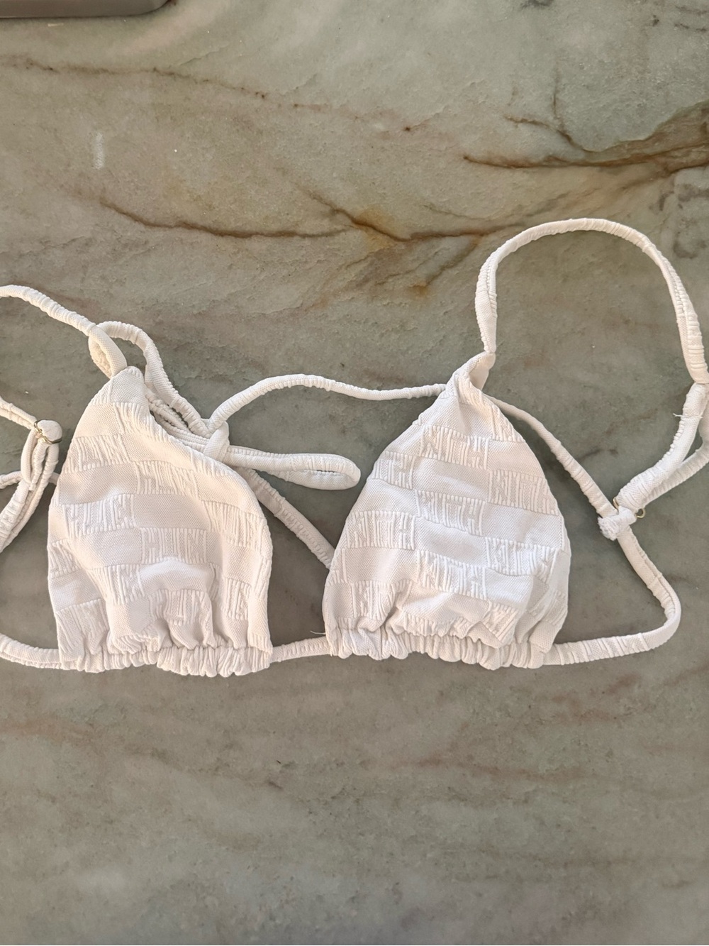 KITH Logo embossed Off WhiteTriangle String Bikini Top